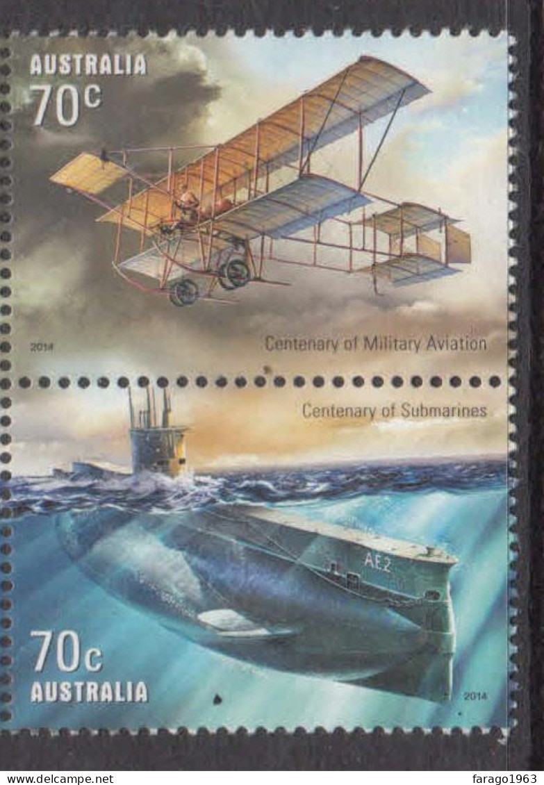 2014 Australia Military Vehicles Airplane Submarine Aviation Complete Pair MNH - Ongebruikt