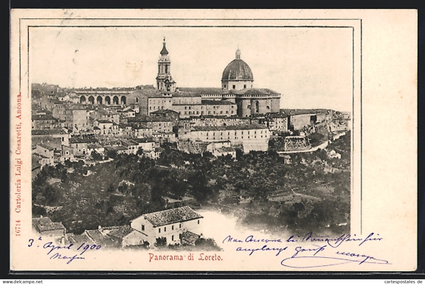 Cartolina Loreto, Panorama Mit Kirche  - Altri & Non Classificati