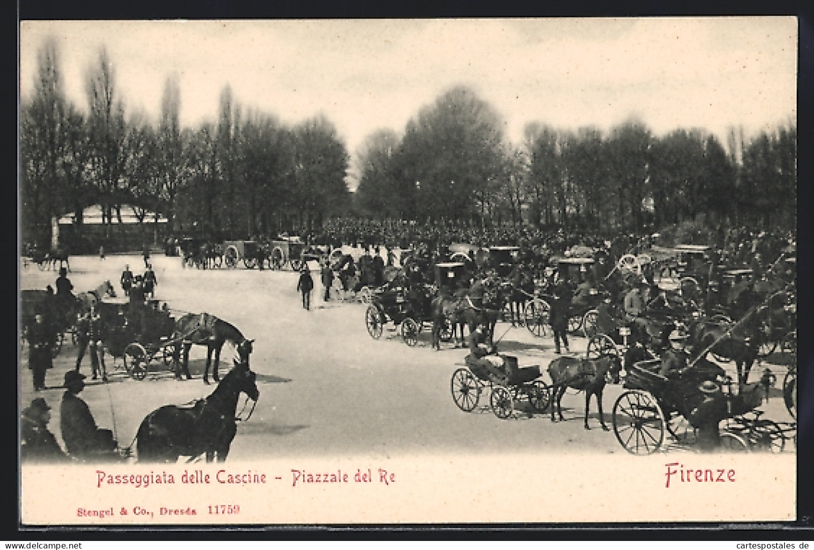 Cartolina Firenze, Passeggiata Delle Cascine, Piazzale Del Re, Pferdekutsche  - Firenze (Florence)