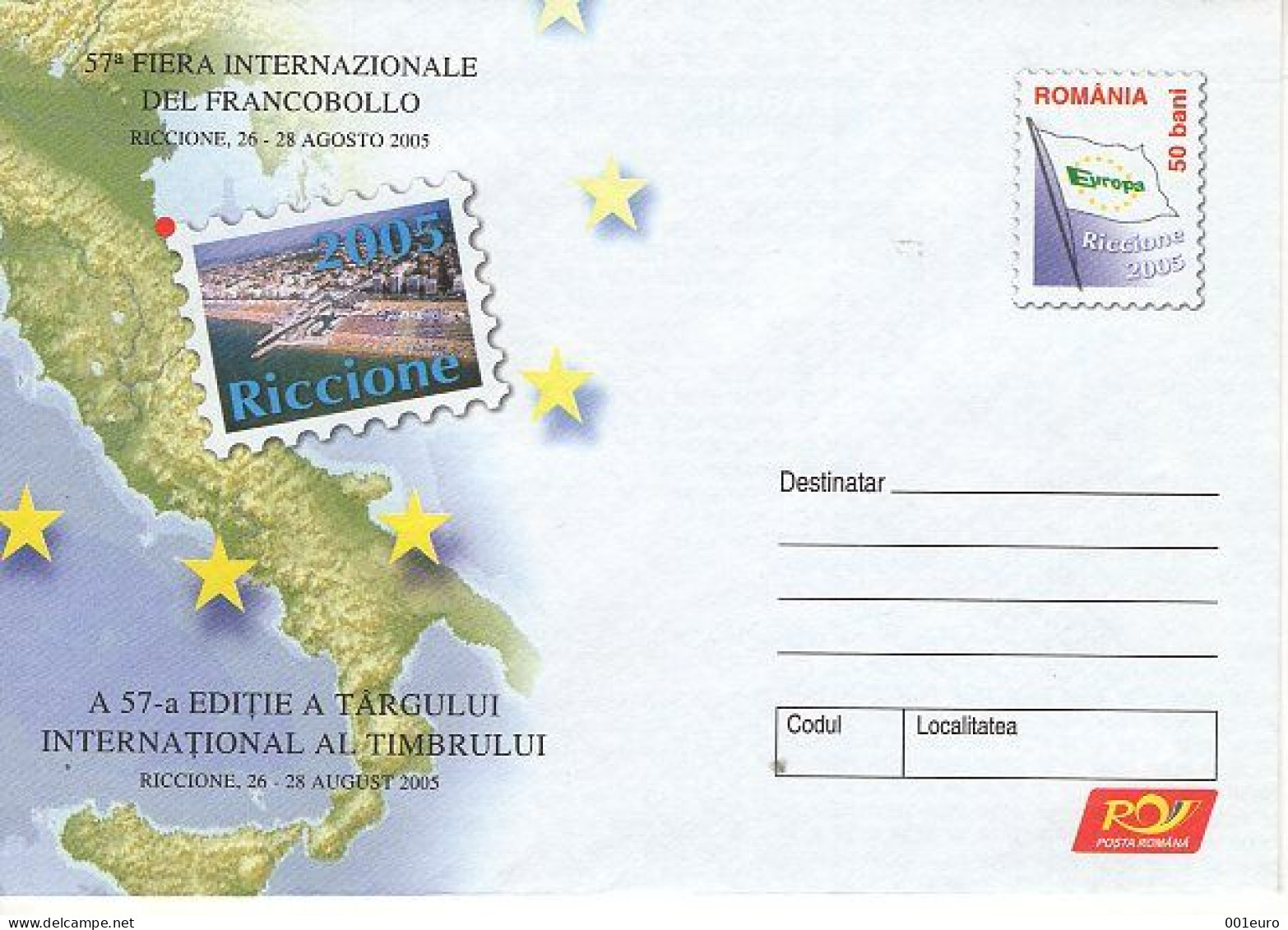 ROMANIA 079y2005: RICCIONE - PHILATELIC FAIR, Unused Prepaid Postal Stationery Cover - Registered Shipping! - Entiers Postaux