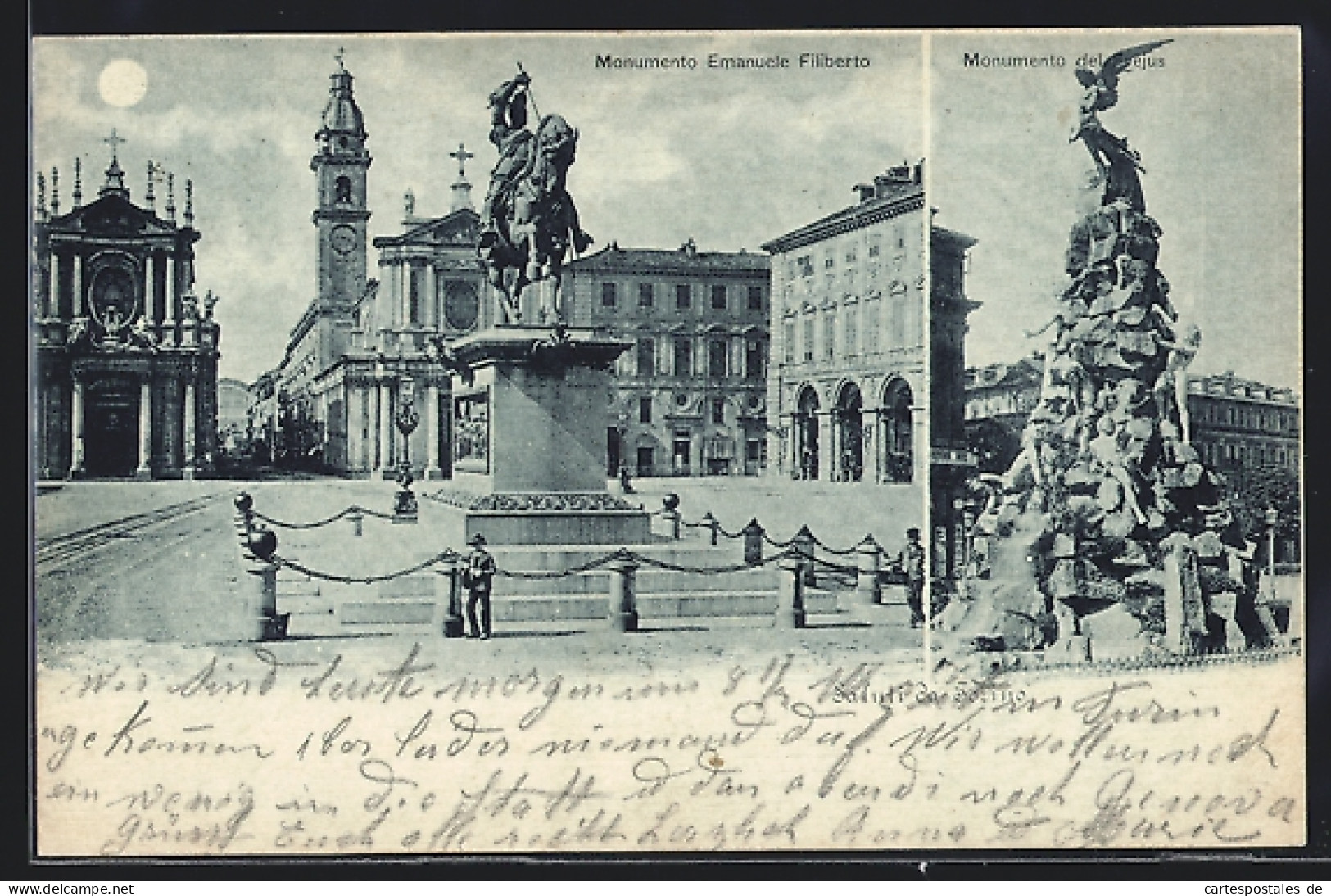 Lume Di Luna-Cartolina Torino, Monumento Emanuele Filiberto, Monumento Del Frejus  - Other & Unclassified