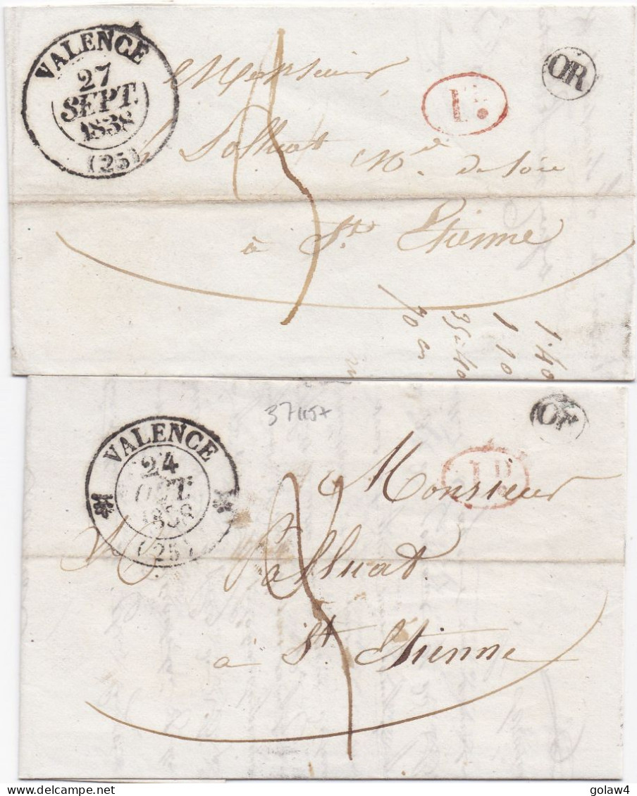 37115# LOT 2 LETTRES DECIME RURAL OR ORIGINE RURALE Datée De ETOILE Obl VALENCE 1838 DROME - 1801-1848: Précurseurs XIX