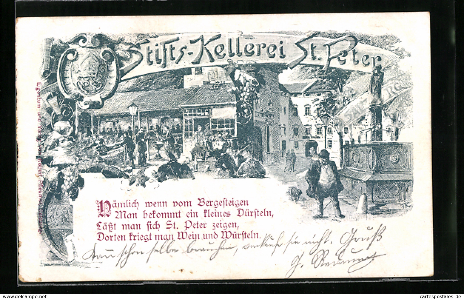 Künstler-AK Salzburg, Gasthaus Stiftskeller St. Peter  - Autres & Non Classés