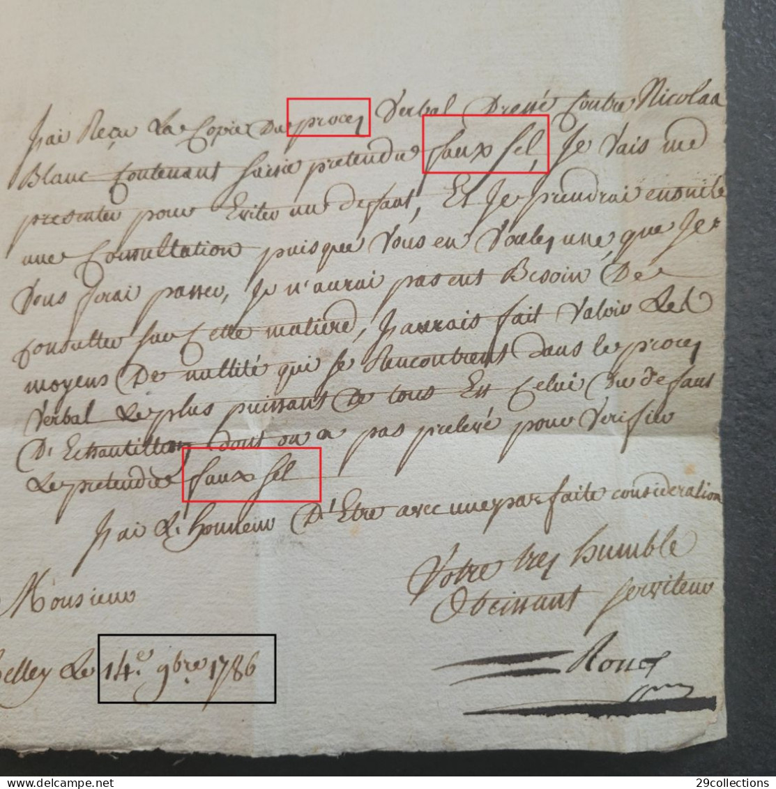 Lettre 1786 Marque BELLEY : Lenain N°5 Indice 10 (LAC), Affaire FAUX-SAUNIER - 1701-1800: Précurseurs XVIII