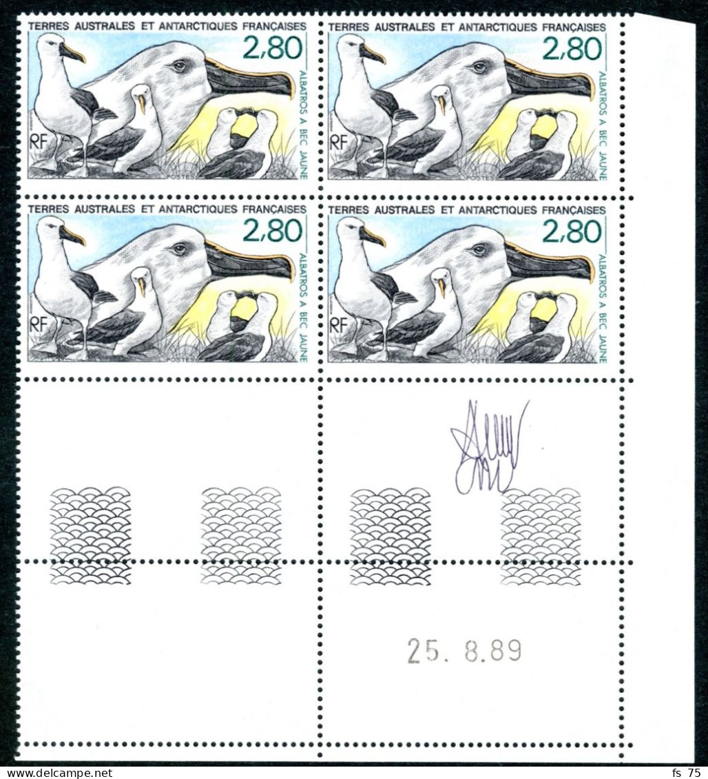 TAAF - N°150  - ALBATROS A BEC JAUNE - BLOC DE 4 - COIN DATE - SIGNE ANDREOTTO - Unused Stamps