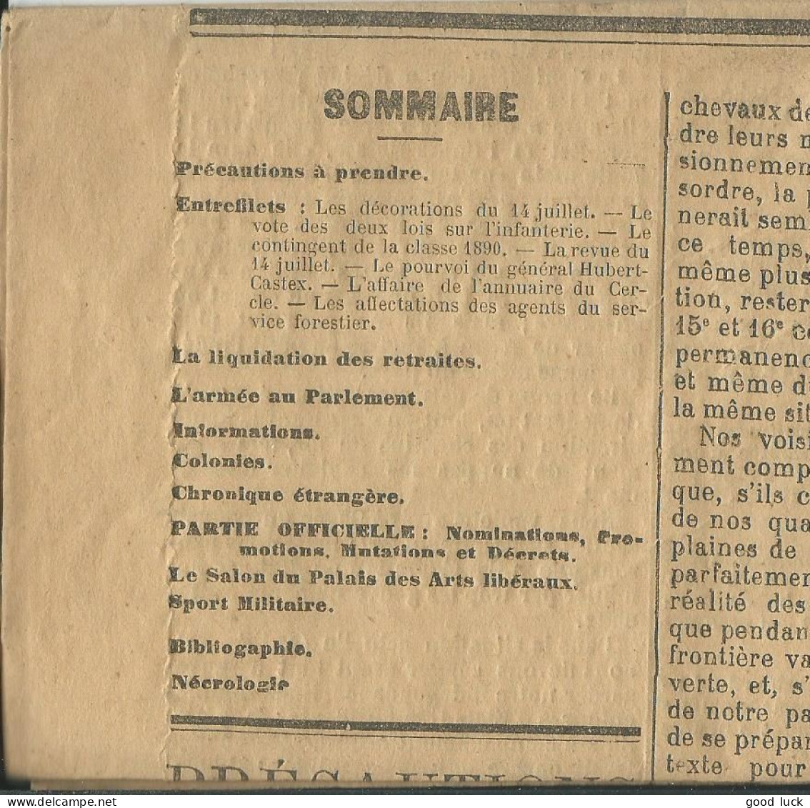 FRANCE JOURNAL COMPLET " L' AVENIR MILITAIRE " ARMEES DE TERRE ET DE MER 07/07/1891 A MARVEJOLS ( LOZERE ) LETTRE COVER - Guerre De 1870