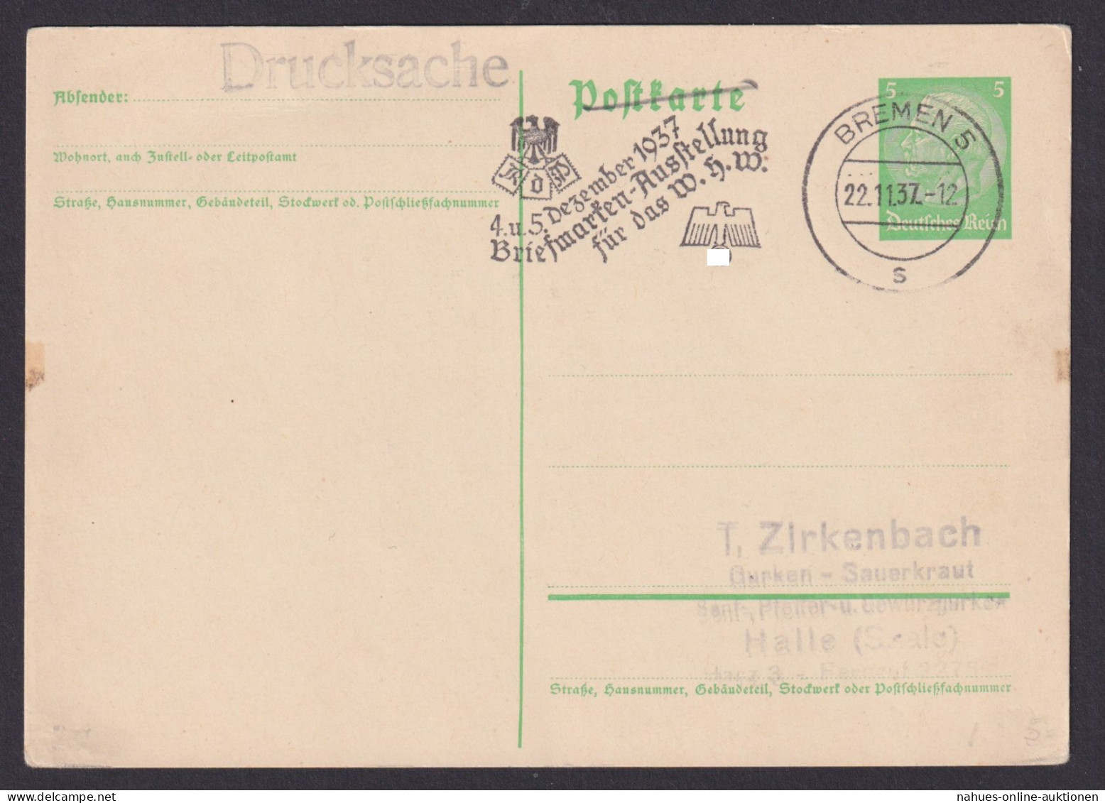 Deutsches Reich Ganzsache Bremen Selt. Dekorativer SSt Philatelie Briefmarken - Storia Postale