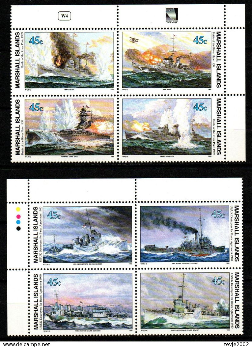 Marshall Islands 1989/90 - Mi.Nr. 276 - 279 + 310 - 313 - Postfrisch MNH - Schiffe Ships Militaria II. Weltkrieg - Ships