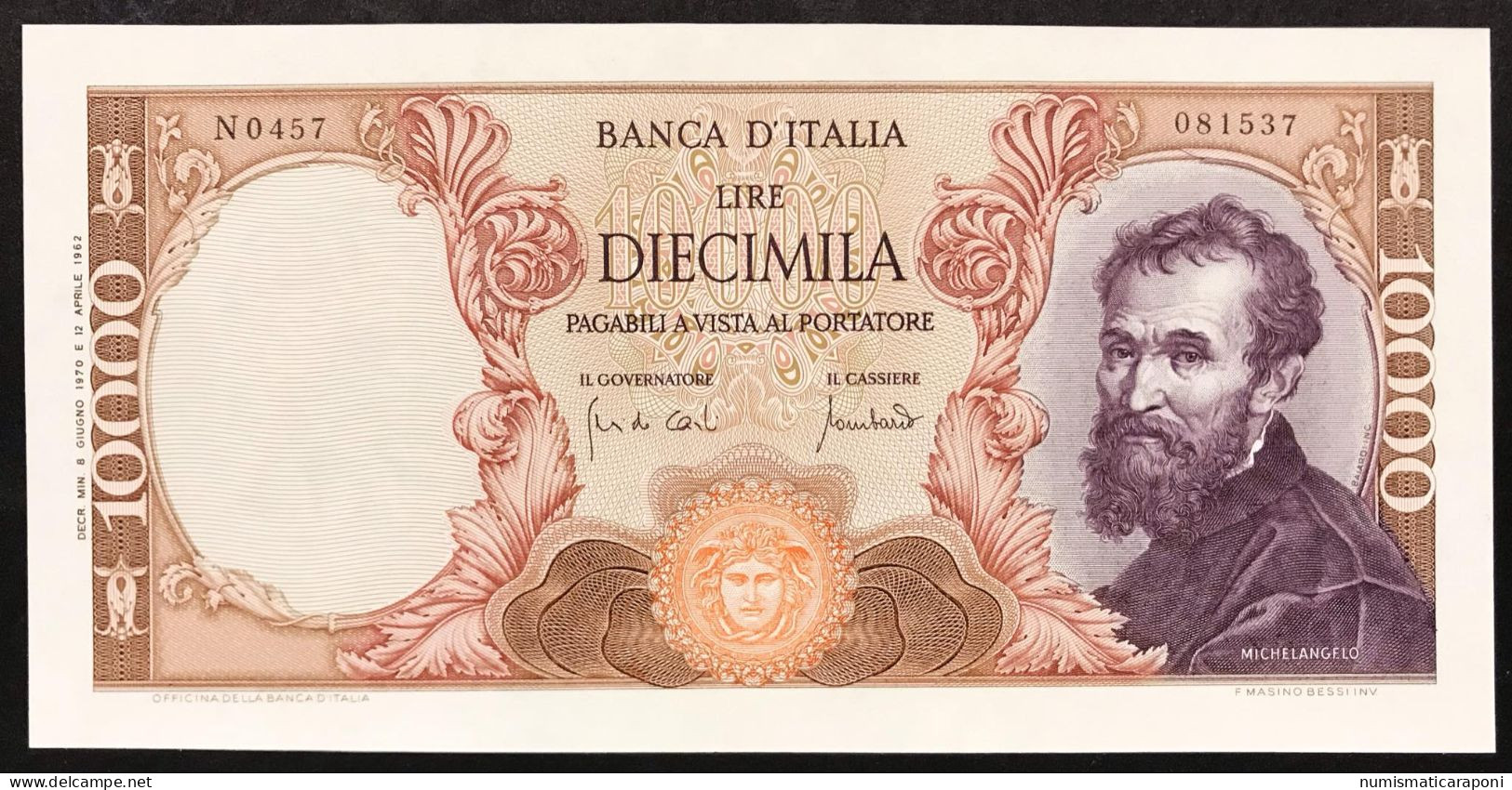 10000 LIRE MICHELANGELO 08 06 1970 NON TRATTATO  Spl+ Leggere Pieghe  LOTTO 1470 - 10000 Lire