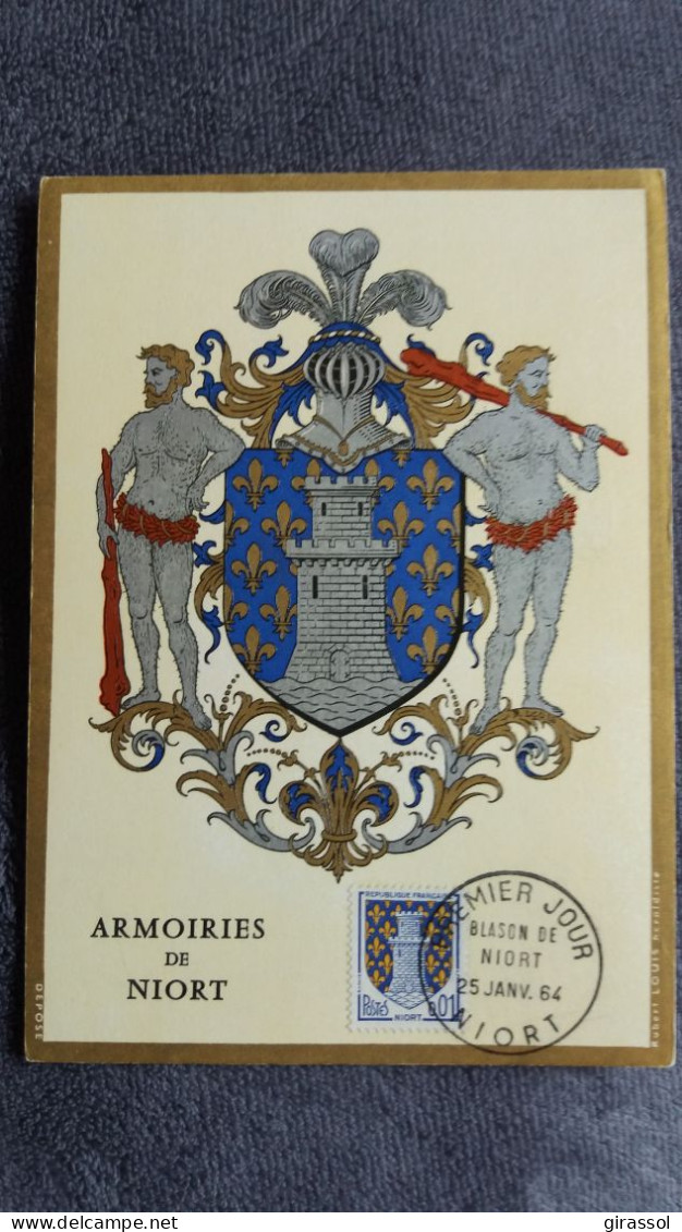 CPSM BLASON ARMOIRIES DE NIORT DEUX SEVRES 1 ER JOUR MAXIMUM TIMBRE 25 01 64  COMPOSITION HERALDIQUE R LOUIS IMBERT - Niort