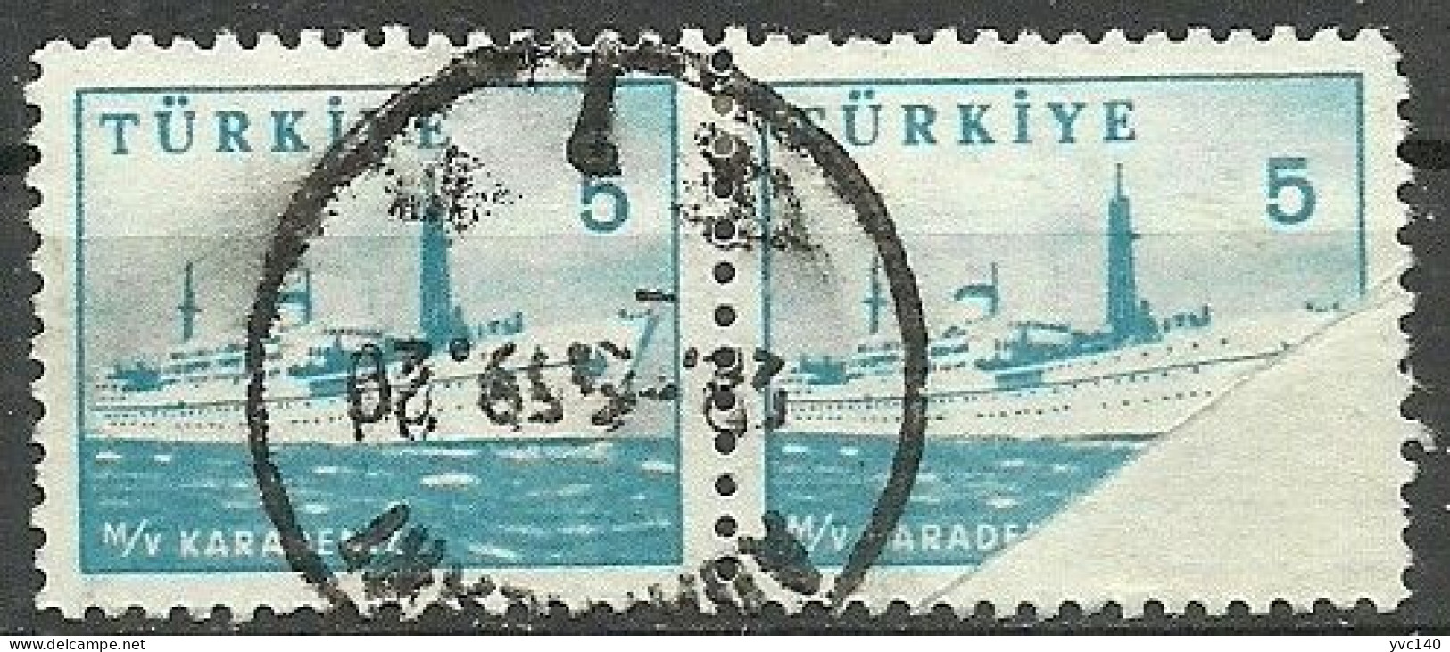 Turkey; 1959 Pictorial Postage Stamp 5 K. "Folding ERROR" - Oblitérés