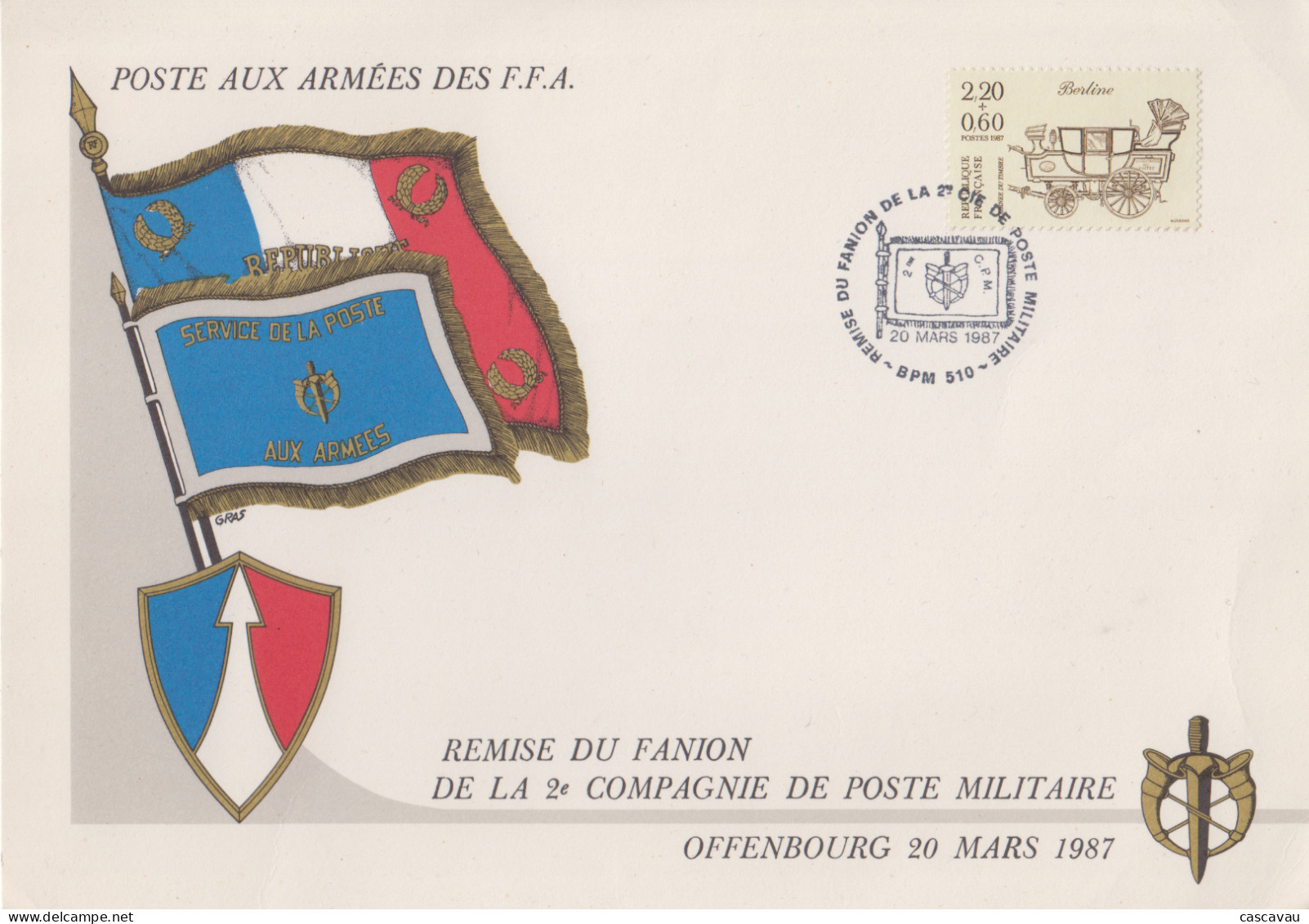 Carte  FRANCE   Poste  Aux  Armées  Des  F.F.A   Remise  Du  Fanion    OFFENBOURG    1987 - Militaria