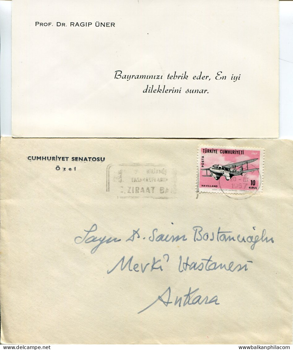 1967 Turkey Republic Senate Cover 10k Biplane - Lettres & Documents