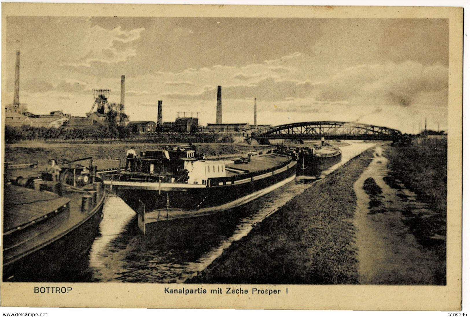 Bottrop Kanalpartie Mit Zeche Prosper Circulée En 1923 Avec Péniches - Bottrop