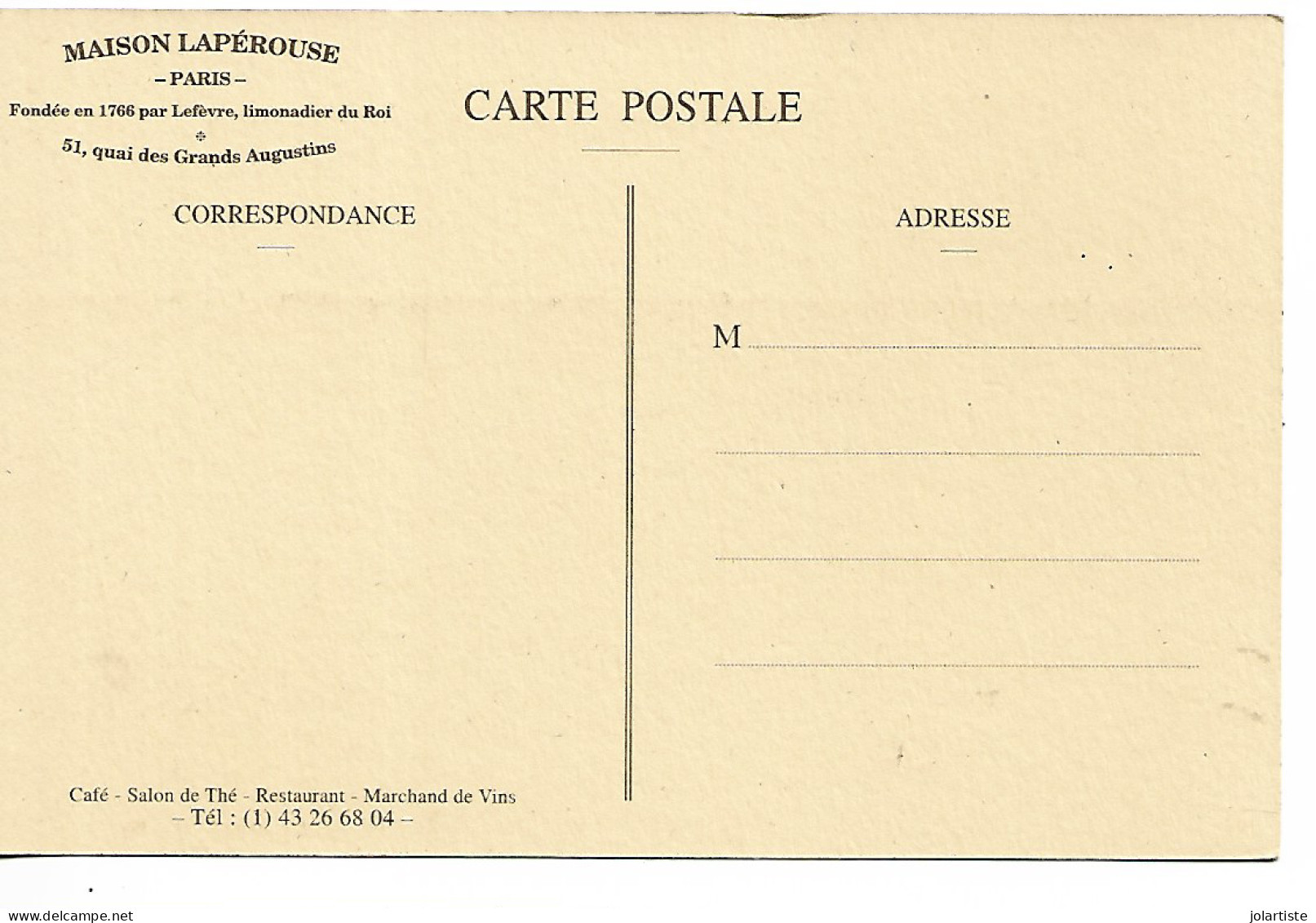 D 75 CPA  PARIS LE RESTAURANT  LAPEROUSE  QUAI DES GRANDS Augustin Bel Attelage N0174 - Cafés, Hôtels, Restaurants