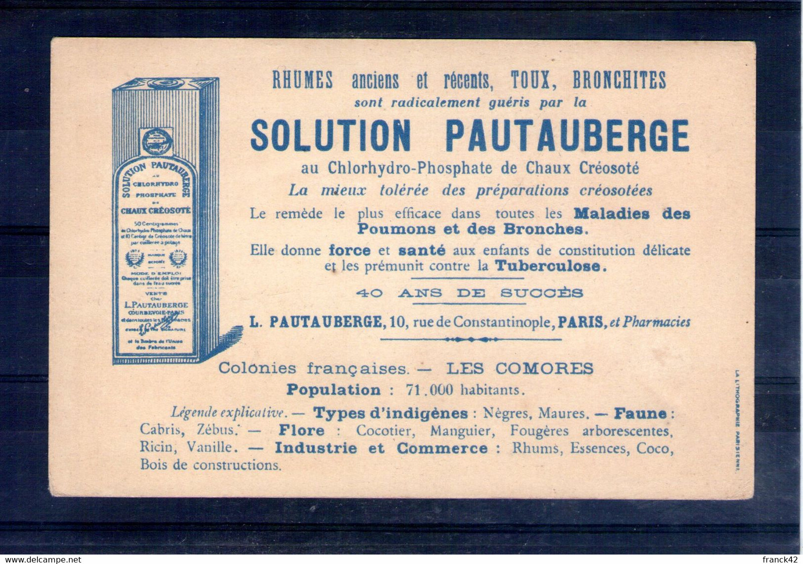 Les Colonies Françaises. Les Comores. Solution Pautauberge. Format CPA - Altri & Non Classificati