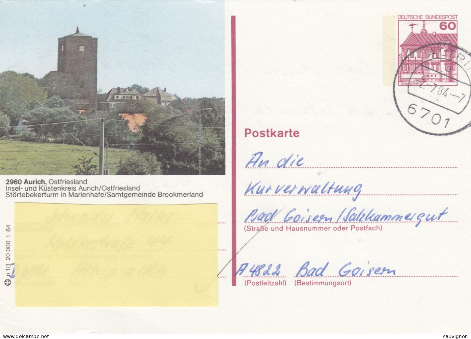 Deutschland. Bildpostkarte AURICH, Ostfriesland, Wertstempel 60 Pfg. Burgen Und Schlösser, Serie "n" - Illustrated Postcards - Used
