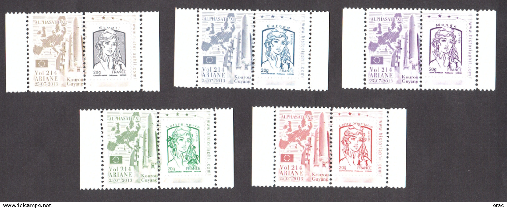 5 Porte-timbres Gommés - 2013 Ariane Vol 214 - Alphasati-XL - Avec TVP Marianne De Ciappa & Kawena Neufs - 2013-2018 Marianne De Ciappa-Kawena