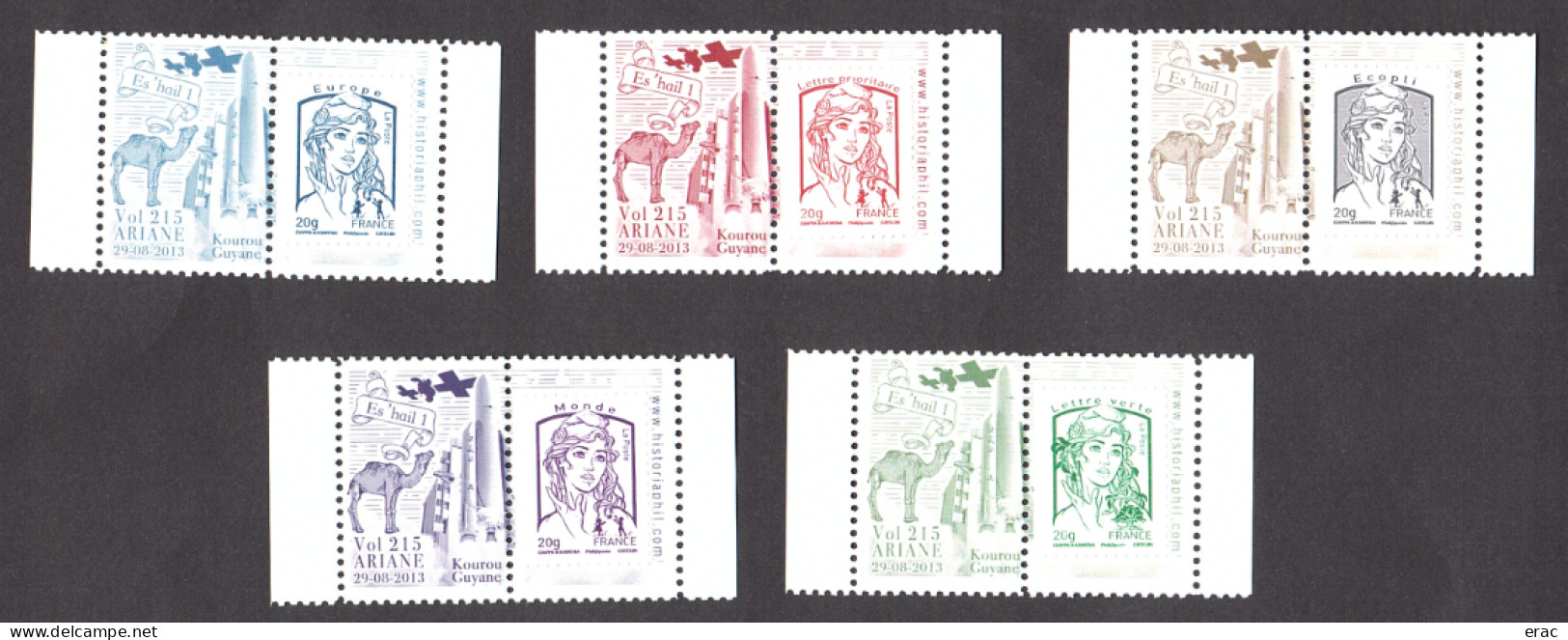 5 Porte-timbres Gommés - 2013 Ariane Vol 215 - Es'hail 1 - Avec TVP Marianne De Ciappa & Kawena Neufs - 2013-2018 Marianne Of Ciappa-Kawena