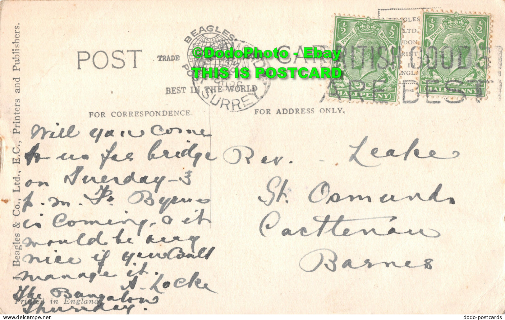 R418532 London. Clock Tower. Houses Of Parliament. No. 43. Beagles. 1926 - Other & Unclassified