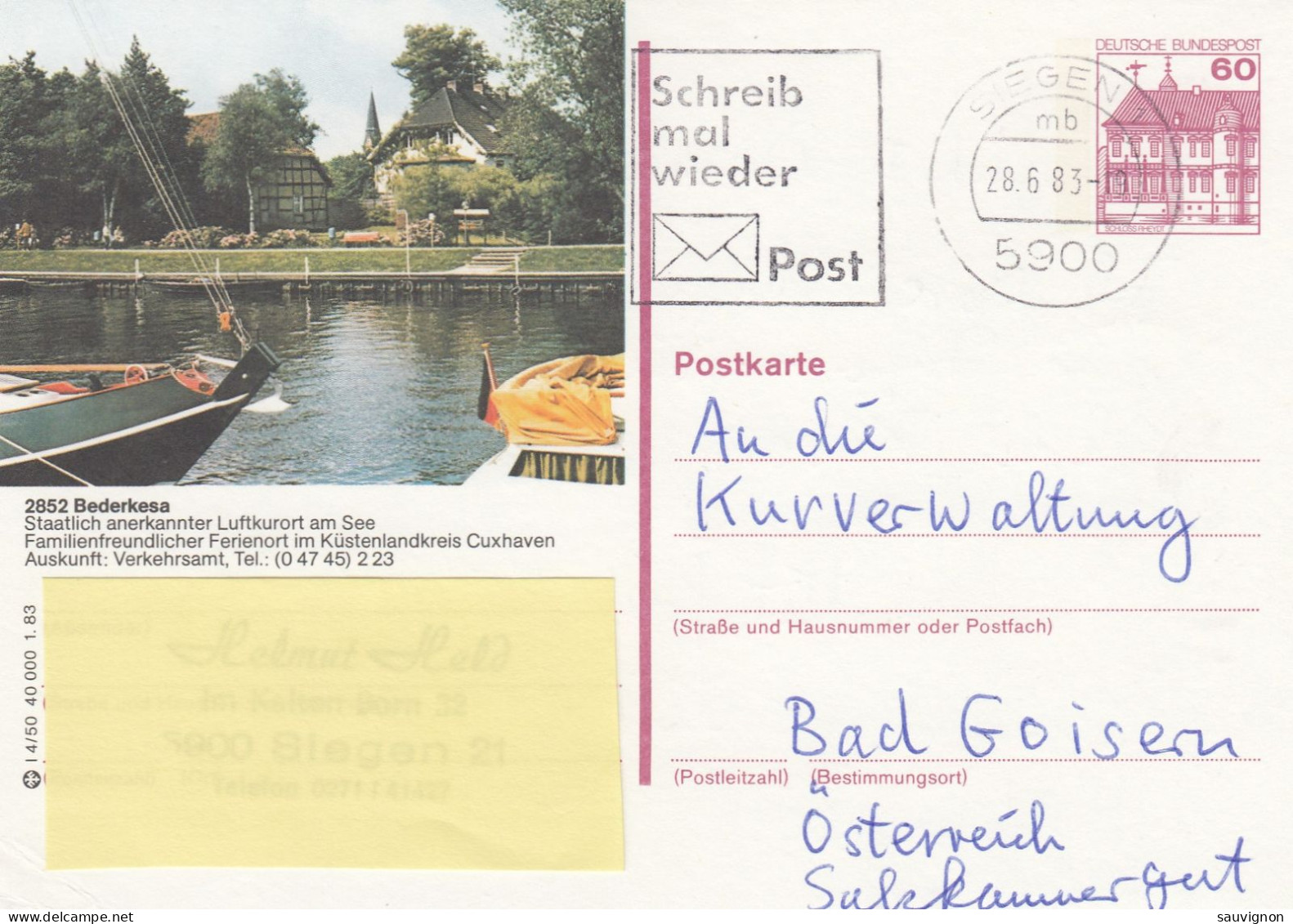 Deutschland. Bildpostkarte 2852 Bederkesa, Wertstempel 60 Pfg. Burgen Und Schlösser, Serie "l" - Geïllustreerde Postkaarten - Gebruikt