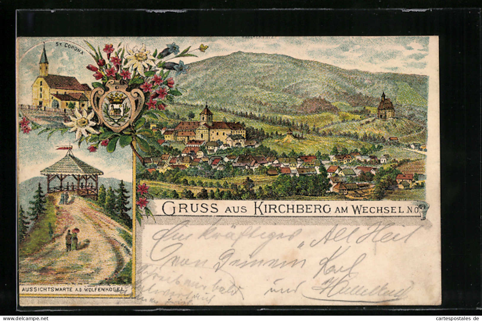 Lithographie Kirchberg A. Wechsel, St. Corona Und Aussichtswarte Auf Dem Wolfenkogel  - Other & Unclassified