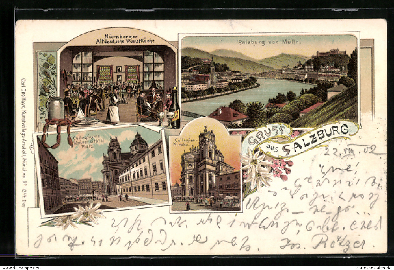 Lithographie Salzburg, Collegiumsplatz, Collegienkirche Und Nürnberger Wurstküche  - Other & Unclassified