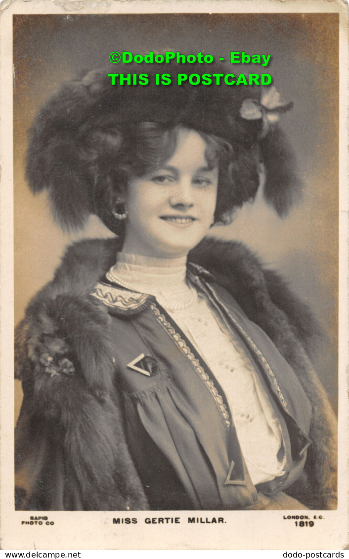 R418558 Rapid Photo. Miss Gertie Millar. London. 1819. Hat. RP. 1905 - Andere & Zonder Classificatie