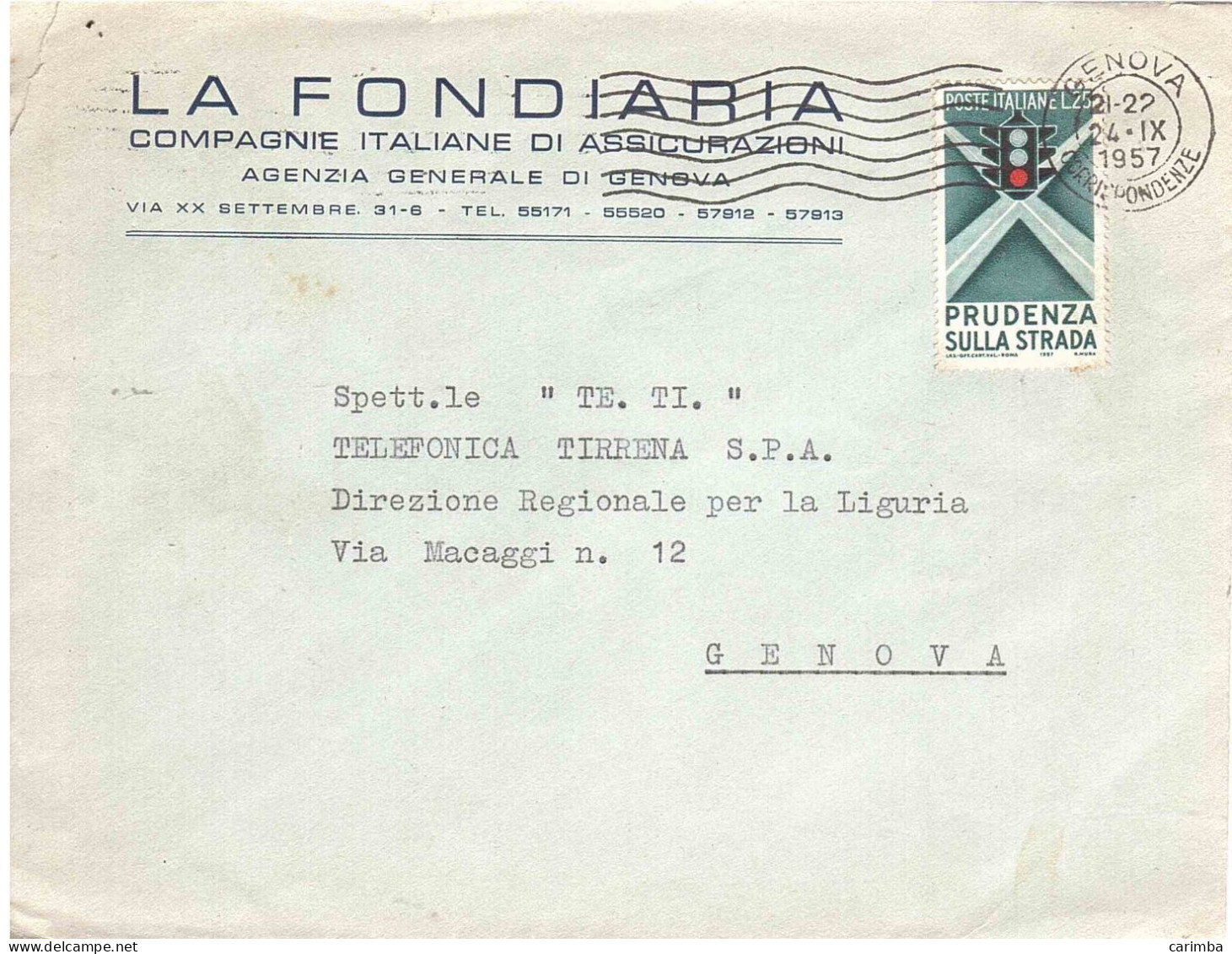 1957 L.25 PRUDENZA SULLA STRADA - 1946-60: Afgestempeld