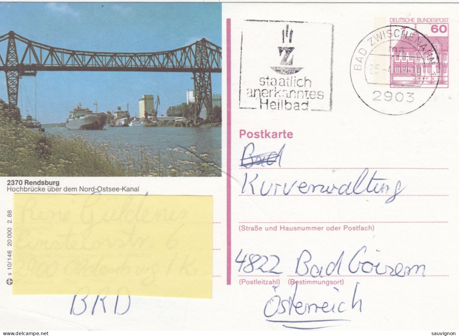 Deutschland. Bildpostkarte 2370 Rendsburg, Hochbrück, Wertstempel 60 Pfg. Burgen Und Schlösser, Serie "s" - Illustrated Postcards - Used