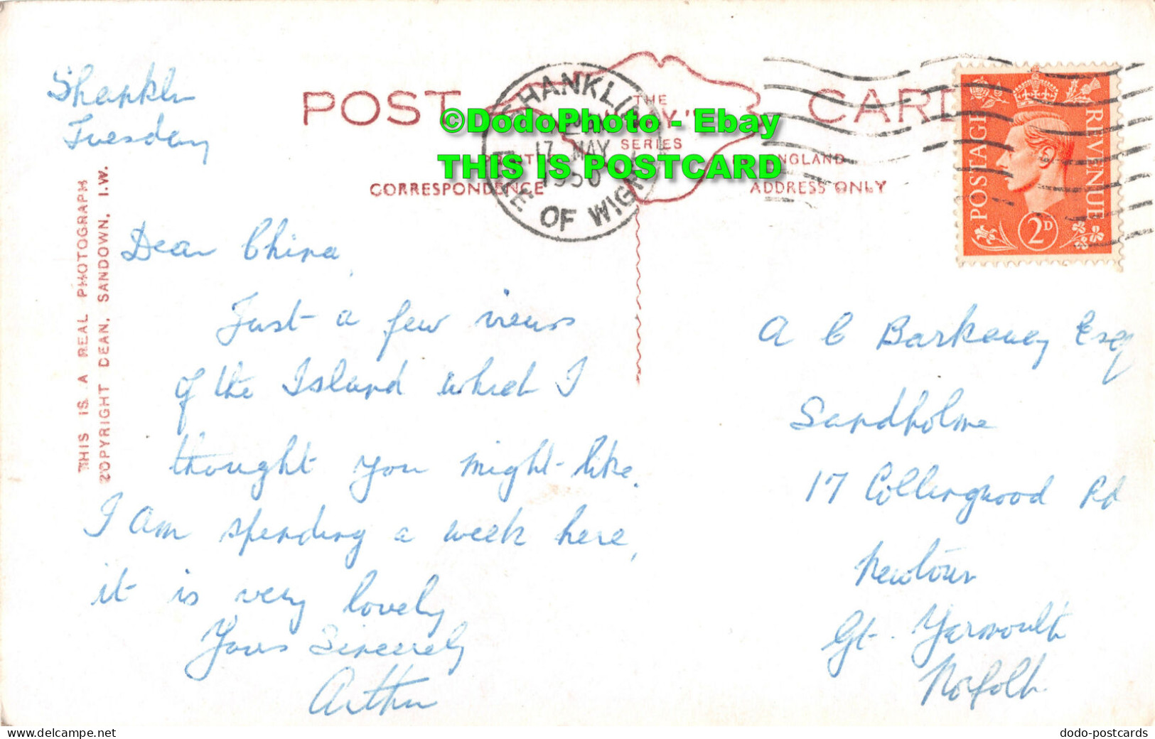 R418583 Isle Of Wight. D. 958. RP. Dean. The Bay Series. 1950. Multi View - World