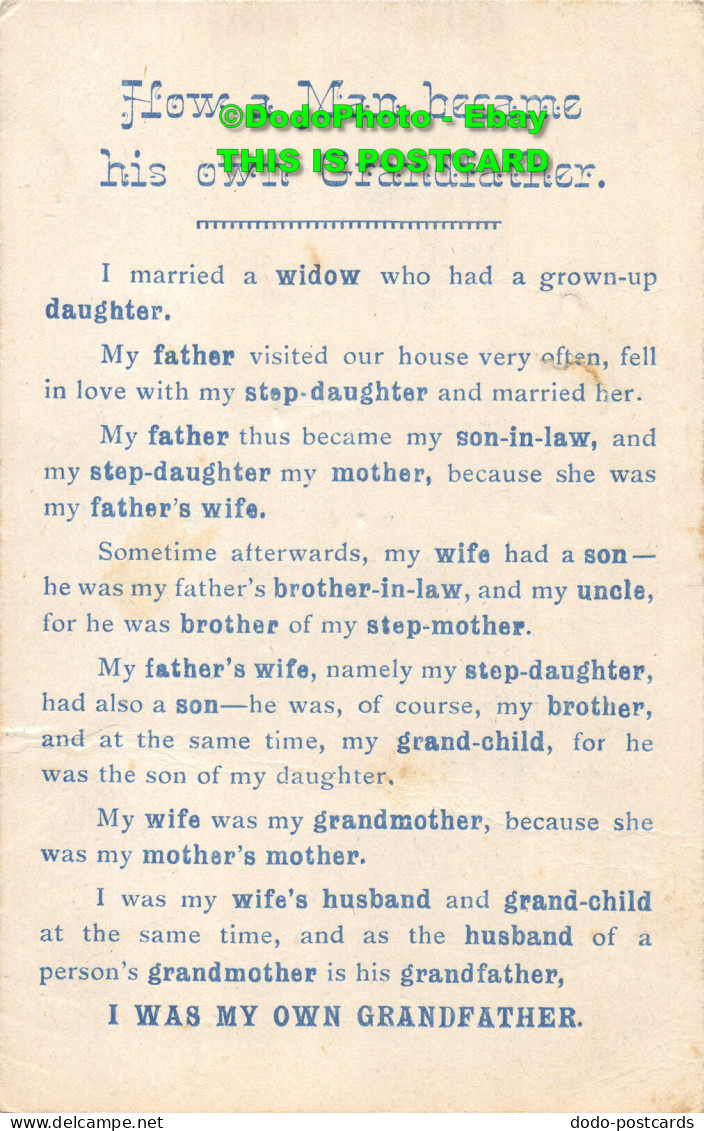 R418994 How A Man Became His Own Grandfather. Postcard - Monde