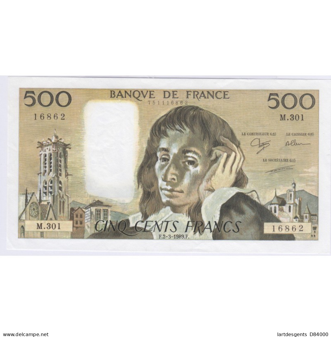 BILLET FRANCE 500 FRANCS PASCAL 2-3-1989 P/NEUF L'ART DES GENTS AVIGNON - 500 F 1968-1993 ''Pascal''