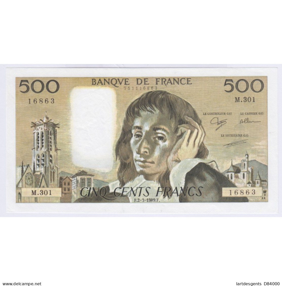 BILLET FRANCE 500 FRANCS PASCAL 2-3-1989 P/NEUF L'ART DES GENTS AVIGNON - 500 F 1968-1993 ''Pascal''