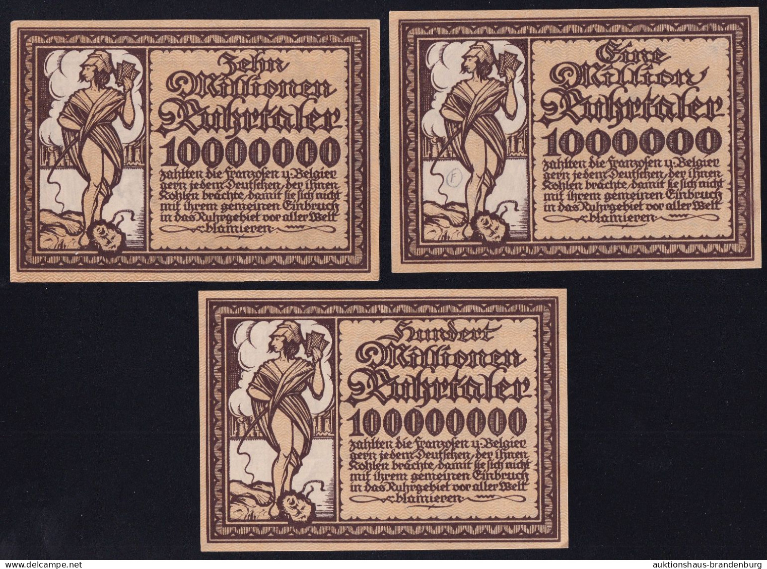 3x Essen: 1 Mio., 10 + 100 Millionen Ruhrtaler - [11] Local Banknote Issues