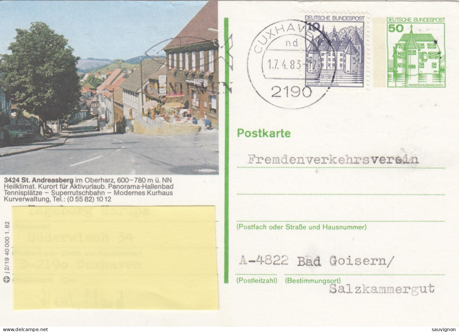 Deutschland. Bildpostkarte 3424 St. Andreasberg Im Oberharz, Wertstempel 50 Pfg. Burgen Und Schlösser - Cartoline Illustrate - Usati