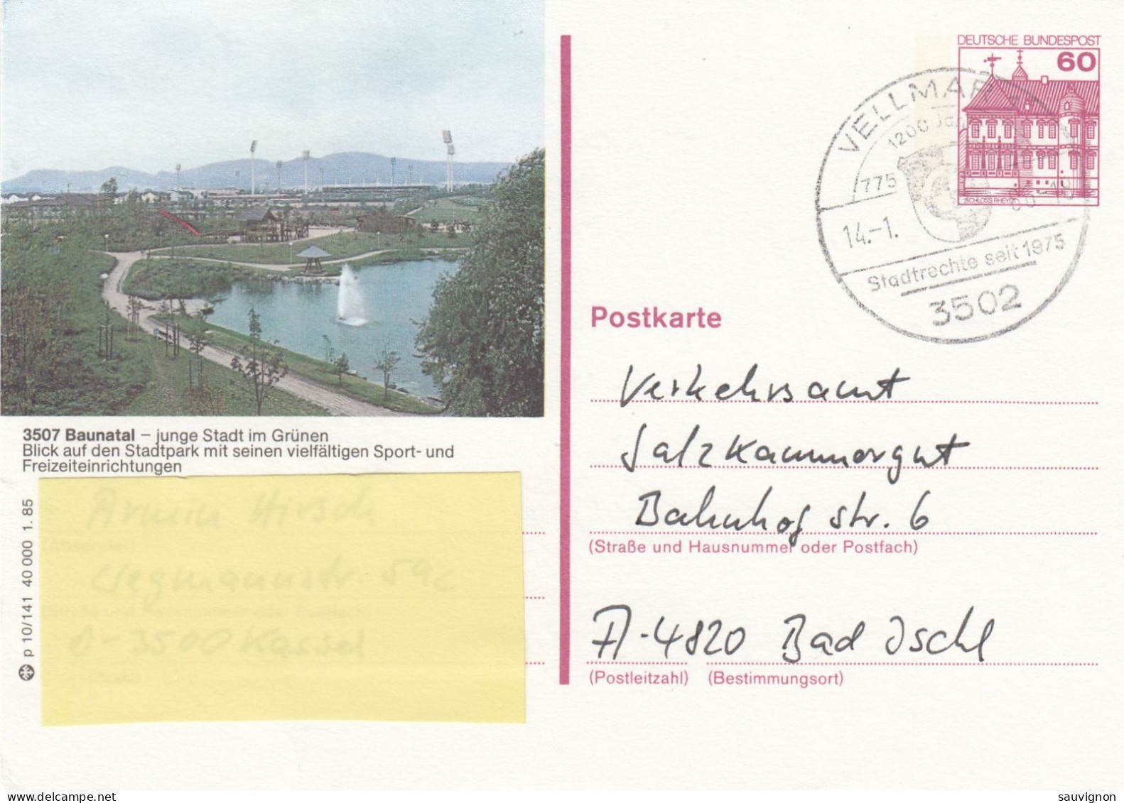Deutschland. Bildpostkarte 3507 Baunatal - Stadt Im Grünen, Wertstempel 60 Pfg. Burgen Und Schlösser, Serie "p" - Illustrated Postcards - Used