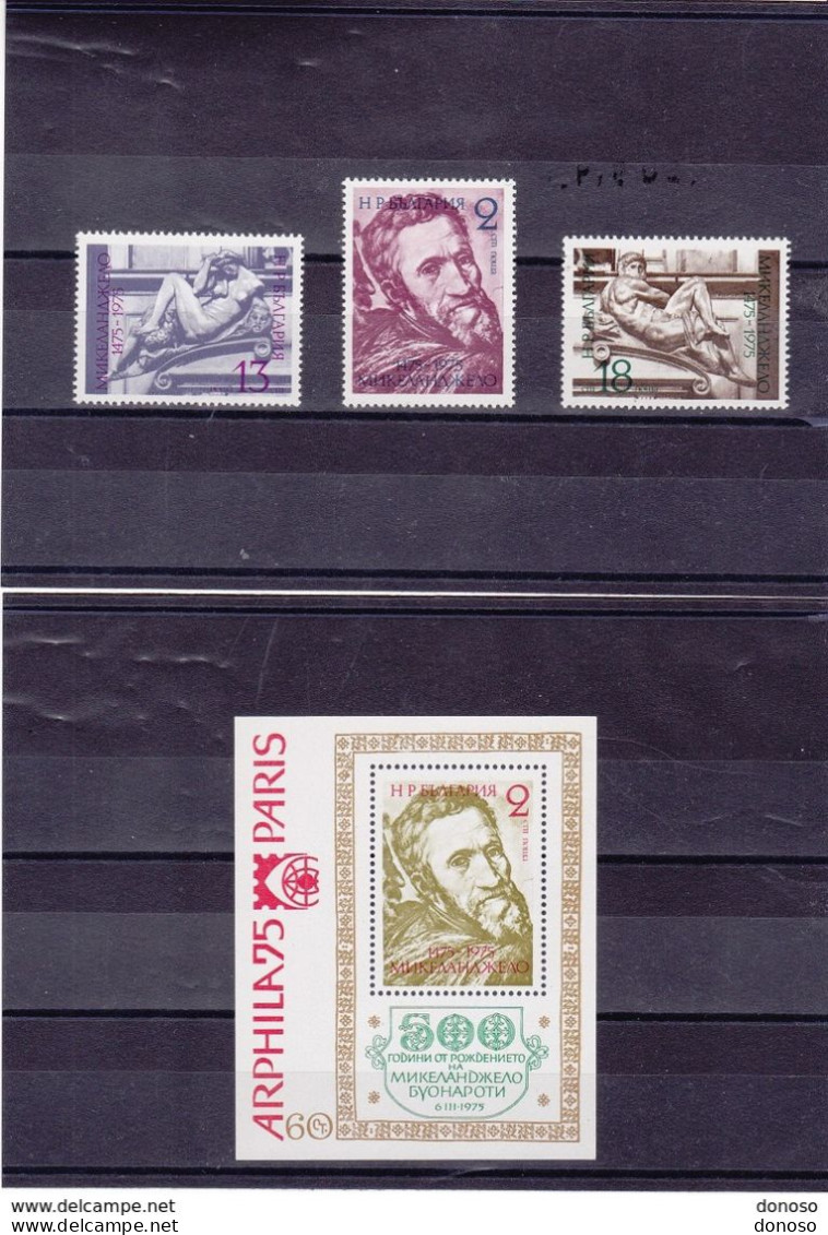 BULGARIE 1975 MICHEL ANGE Yvert 2132-2134 + BF 53, Michel 2387-2389 + Bl 56 NEUF** MNH Cote 6,50 Euros - Unused Stamps