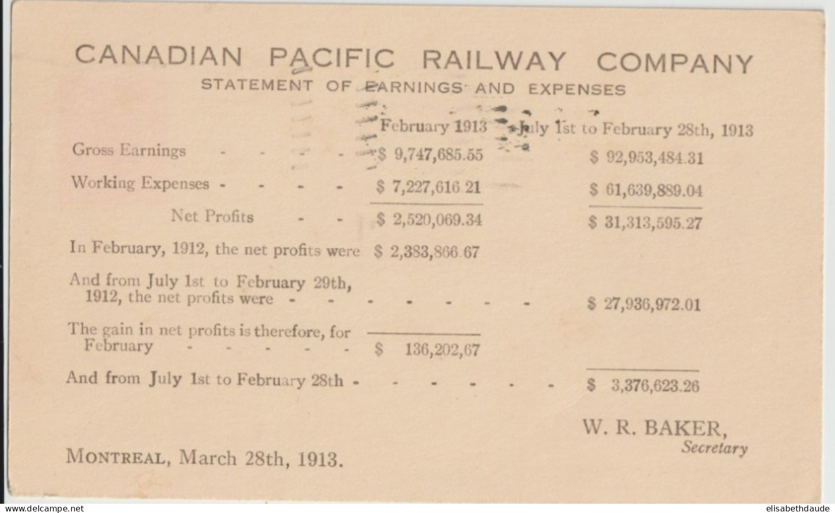 CANADA - 1913 - CP ENTIER ILLUSTREE PUB. PACIFIC RAILWAY COMPANY (CHATEAU FRONTENAC) ! De MONTREAL => CAEN - 1903-1954 De Koningen