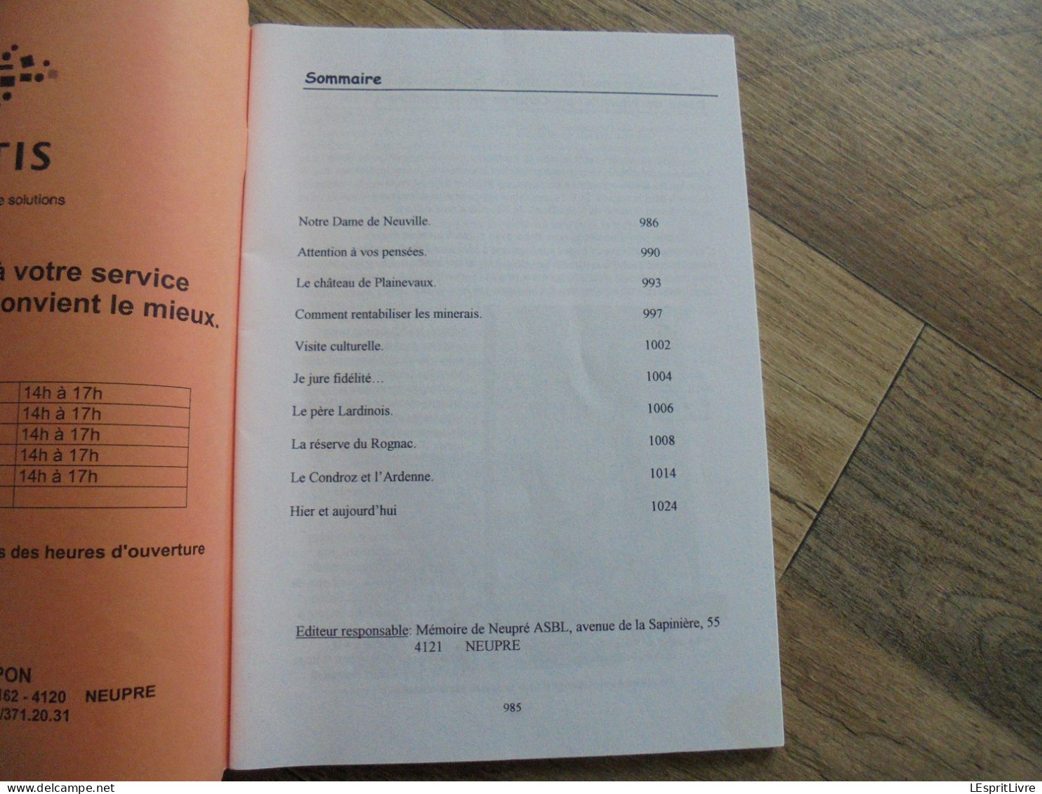 MEMOIRE DE NEUPRE N° 27 Régionalisme Notre Dame Neuville Château Plainevaux Père Lardinois Condroz Rognac - België