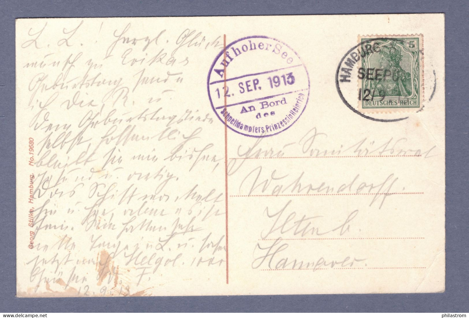 DR Bild Postkarte - AufhoherSee Hamburg-Amerika Linie -SEEPOST - Salondampfer "Prinzessin Heinrich" - 12   (CG13110-274) - Brieven En Documenten