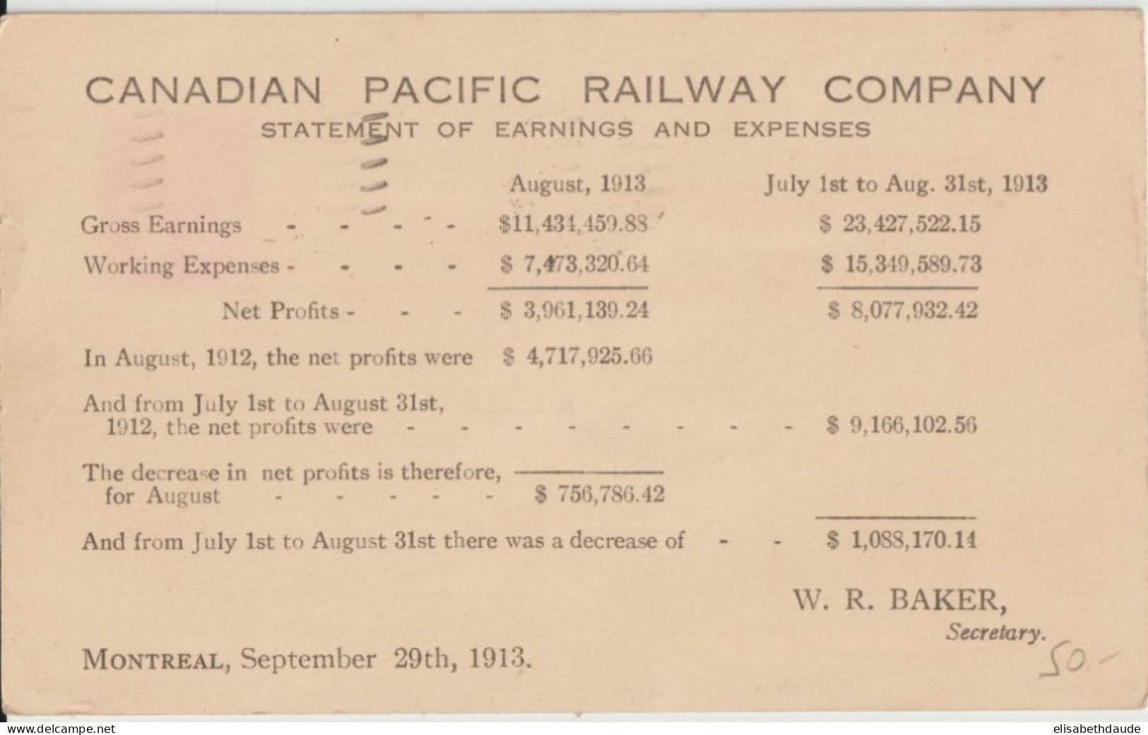 CANADA - 1913 - CP ENTIER ILLUSTREE PUB. PACIFIC RAILWAY COMPANY (THE CHALET LAKE LOUISE) ! De MONTREAL => BORDEAUX - 1903-1954 De Koningen