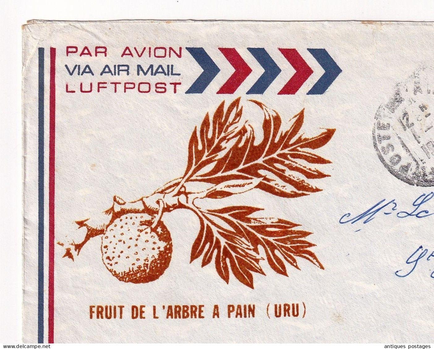 Lettre 1974 Cachet Poste Aux Armées Océanie Fruit De L'Arbre à Pain Uru   Breadfruit - Militaire Stempels Vanaf 1900 (buiten De Oorlog)