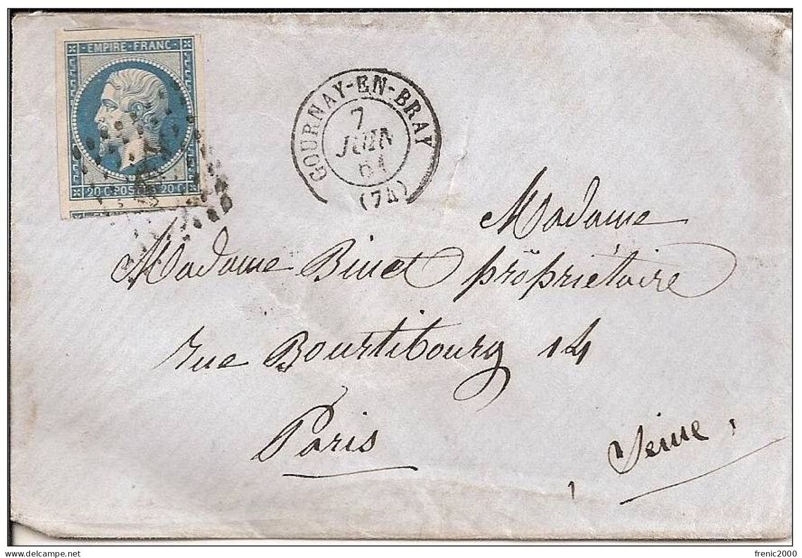 TFL 46 - Y&T N° 14A Sur Enveloppe Chargée Du 8 Juin 1861 - 1862 Napoleon III