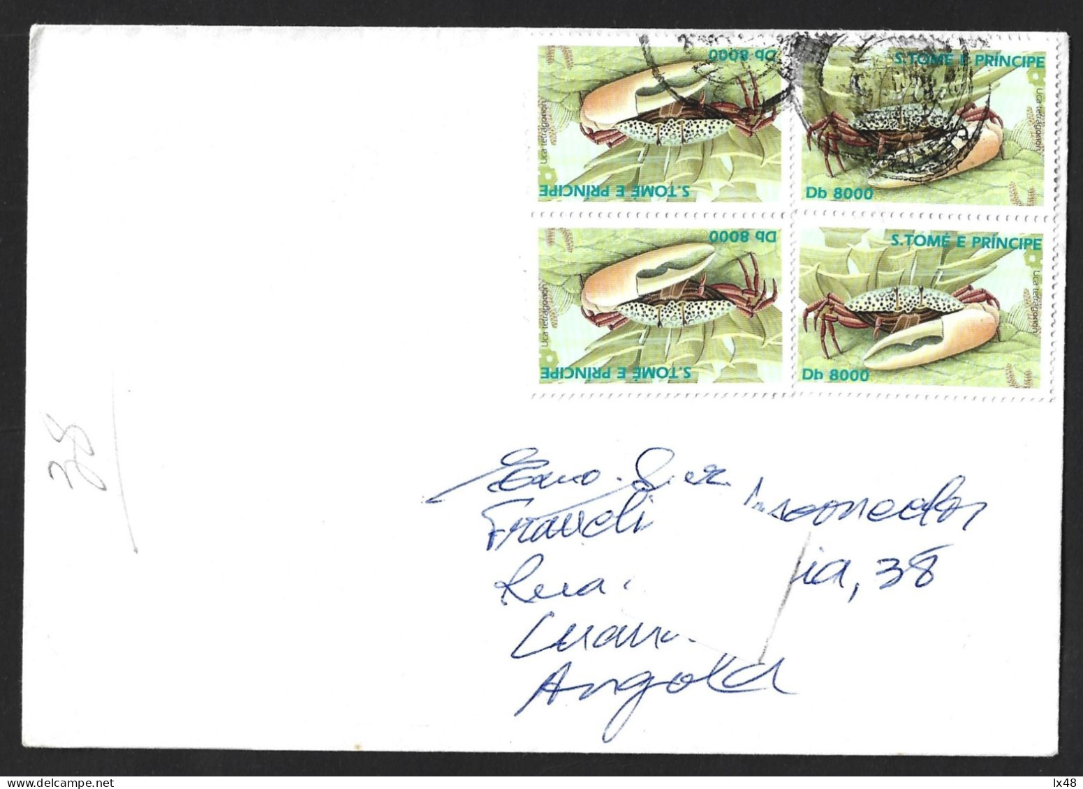 Uca (Gelasimus) Tetragonon. Letter From S. Tomé To Luanda With Crab Court. Brief Von S. Tomé An Luanda Mit Krabbengerich - Crustáceos