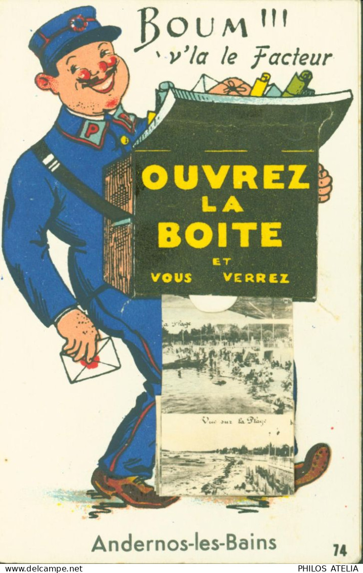 CPA CP 33 Gironde Andernos Les Bains Boum Vl'a Le Facteur Ouvrez La Boite Et Vous Verrez Multi Vues Carte à Système - Andernos-les-Bains