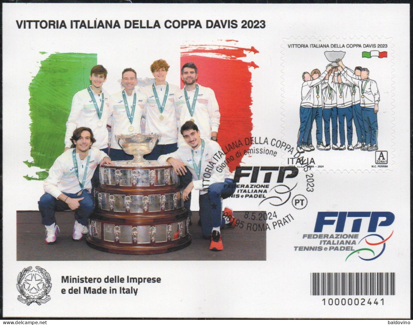 Italia 2024 Coppa Davis Foglietto Annullo 1° Giorno - Blocs-feuillets