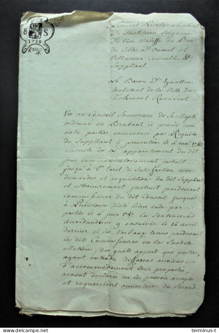 Manuscript Anno 1789: Proces De Stockhem/d'Eynatten - Manuskripte