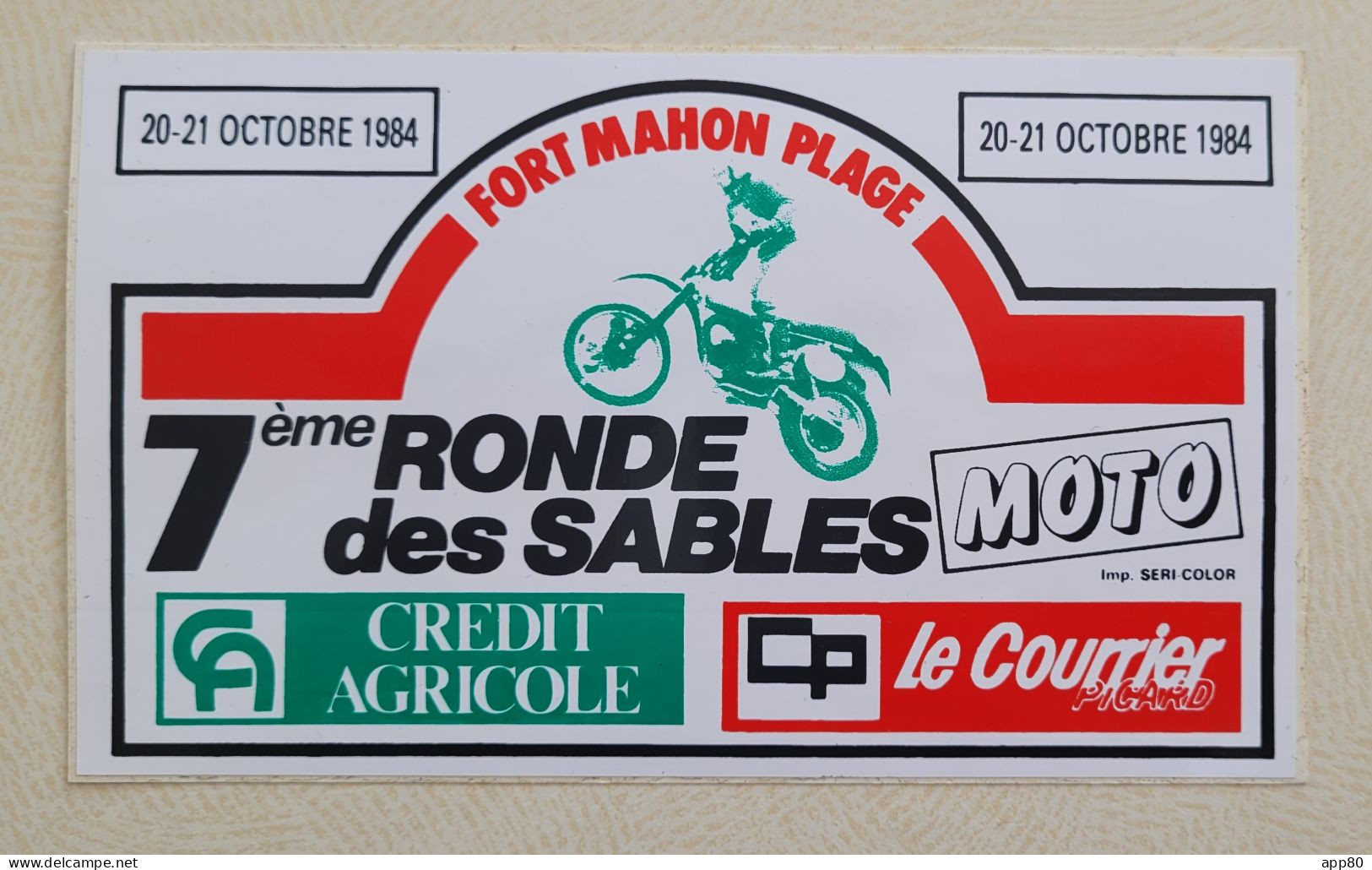 Autocollant Vintage 7ème Ronde Des Sables - Moto Cross - 1984 - Fort Mahon Plage - Stickers