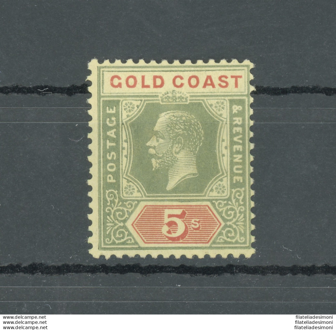 1913-21 Gold Coast, Stanley Gibbons N. 82, 5 Scellini Green And Red, Yellow Paper, MNH** - Altri & Non Classificati